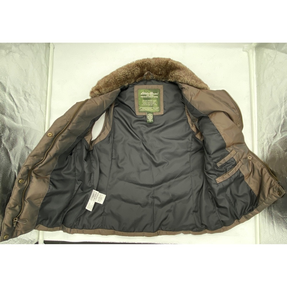 Eddie‎ Bauer Womens Brown Down Vest Faux Fur Collar Premium Goose Down Size S - Picture 6 of 14